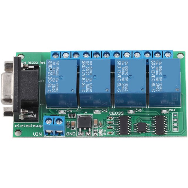12V 4Ch DB9 RS232 Placa de relé Control remoto UART Interruptor de puerto serie para Ca