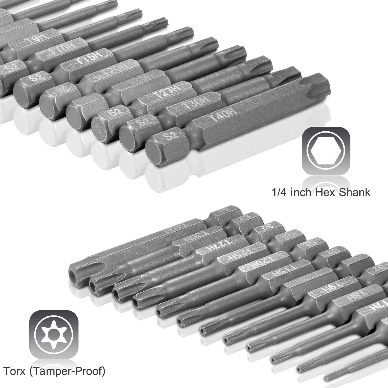 SATC 12-Piece Driver Bit Set Tamper Proof Security Star Impact S2 Steel Hex Shank
