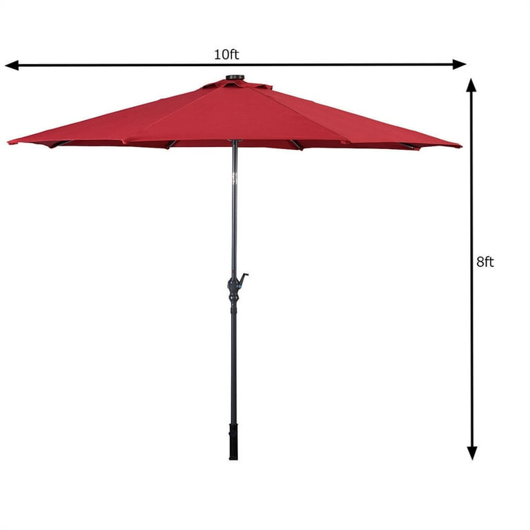 10ft Patio Solar Umbrella LED Patio Market Steel Tilt Red