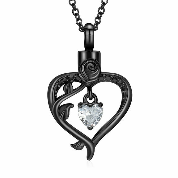 Heart Shaped Rose Pendant Necklace Ladies Heart Necklace Heart Urn Necklace for Ashes Memorial Cremation Jewelry for Women Men Human