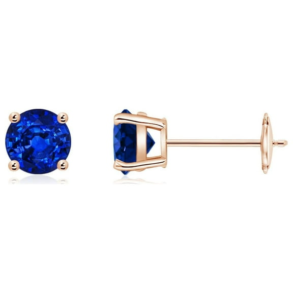 ANGARA Natural Round 1.2 ct Blue Sapphire Stud Earrings in 14K Rose Gold for Women (Size-5mm) | September Birthstone, Birthday, Anniversary, Jewelry Gift for Women | Natural Blue Sapphire Earrings
