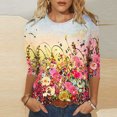 thumbnail image 1 of Pntutb Grande Taille Liquidation! T-Shirt Imprimé pour Femme Blouse à Manches 3/4 Col Rond Hauts Décontractés, 1 of 5