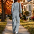 thumbnail image 4 of TEAJOPSUU Women's Fall Winter Cargo Jumpsuits Casual Long Sleeve V Neck Button Down Wide Leg Jumpsuits with Pockets Chest Flap Pockets Gray, 4 of 8
