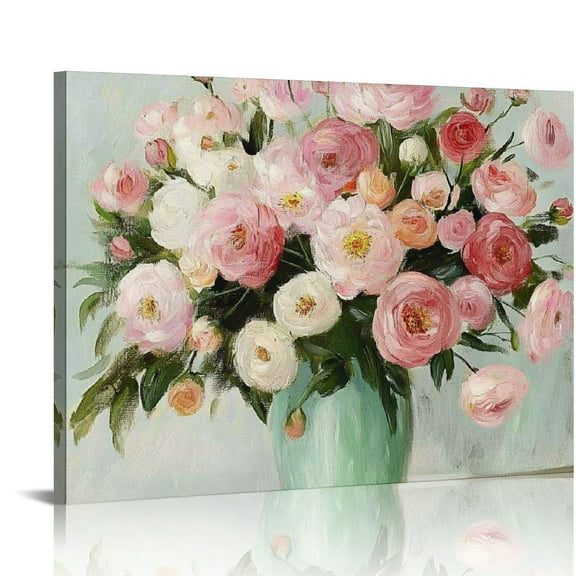 BCIIG Pink Wall Art for Living Room - Abstract Rose Flower Canvas Paintings Prints, Bouquet in Vase Pink Wall Decor for Teen Girl Bedroom, Bathroom, Dorm, Home Office 20x16in