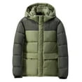 thumbnail image 2 of lkfuzj Men's Puffer Jacket Hooded Winter Coat Warm Thicken Cotton Outerwear Unisex Fashion Long Sleeve Hooded Jacket Zippered Patchwork Collar Warm Bread Padded Coat Tops - Army Green, 2 of 7