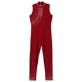 thumbnail image 5 of Sinleey Kids Girls Shiny Rhinestone Full Body Bodysuit Sleeveless Ballet Dance Unitard Gymnastics Leotard Jumpsuit Burgundy 6, 5 of 7
