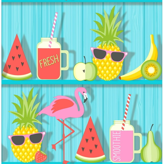 Fine Décor Kids Teal Tropical Shelves Wallpaper