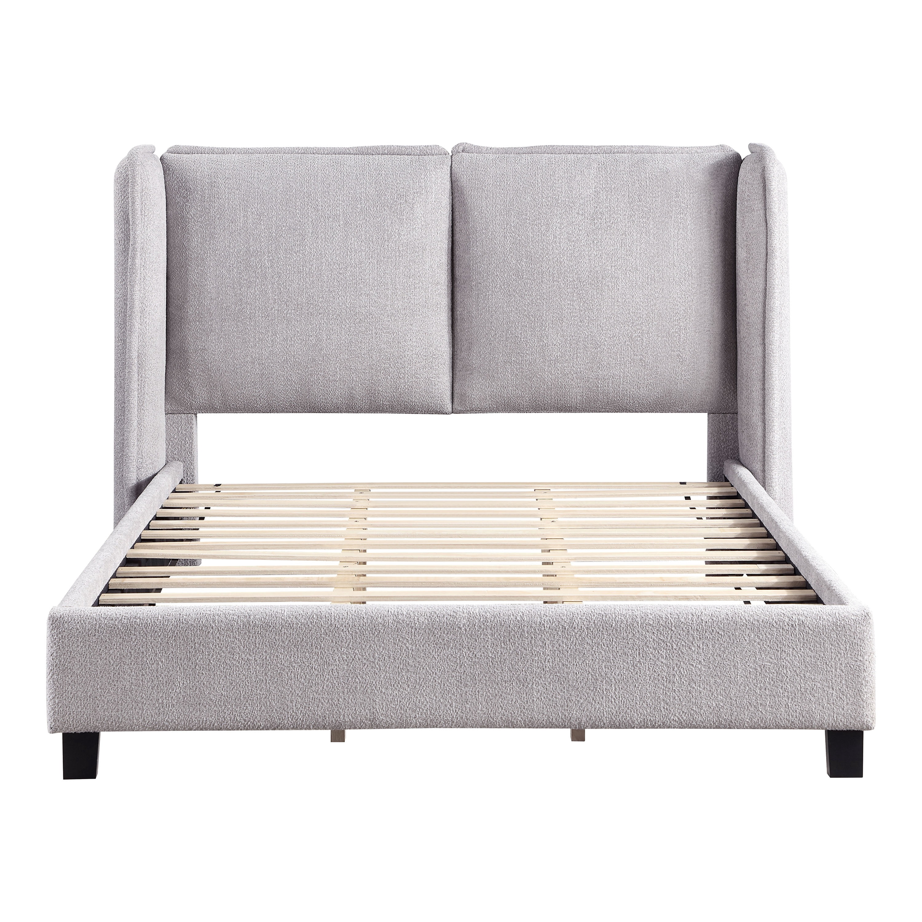 Furniture of America Mack Contemporary Boucle Fabric Platform Queen Size Bed Frame with Wingback Headboard, Light Gray