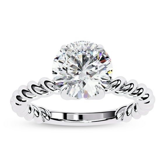 AFFY Twisted Rope Band Solitaire Engagement Ring for Women, 2.00 Carat (ctw) Round Cut Lab Grown Diamond Ring In 14K White Gold Over Sterling Silver F-G-H, SI Quality Ring Size-4