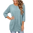 thumbnail image 4 of Neewe Womens Classic Plain Tops 3/4 Sleeve Shirts Round Neck Loose Casual Blouses Long Pullover with Pocket Daily Outfits, 4 of 6
