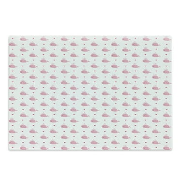 Cartoon Cutting Board, Abstract Cartoon Hearts and Whales Love Nature Themed Ocean Inhabitants Pattern, Decorative Tempered Glass Cutting and Serving Board, Large Size, White and Pink, by Ambesonne