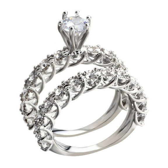 zttd 2 in 1 women white stone ring set wedding engagement jewelry gift a