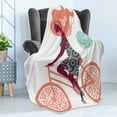 thumbnail image 4 of Floral Soft Flannel Fleece Throw Blanket, Flower Arrangement Silhouette of a Long Hair Girl on Bicycle Illustration, Cozy Plush for Indoor and Outdoor Use, 60" x 80", Coral and Seafoam, by Ambesonne, 4 of 5
