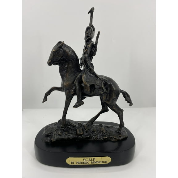 "The Scalp" a Hand Made American Bronze Sculpture By Frederic Remington Mini Size 12"H x 9"L x 5"W