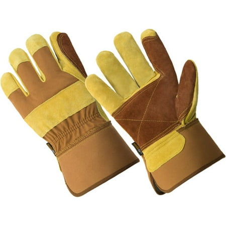 

LP4330-XL Men s Premium Double Leather Palm Work Gloves Heavy Duty Duck Fabric Back Safety Cuff