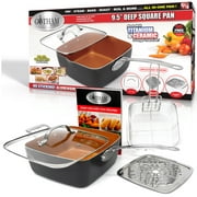 Gotham Steel - 6 Quart XL Nonstick Copper Deep Square All in One 6 Qt Casserole Chefs Pan & Stock Pot- 4 Piece Set, Includes Frying Basket and Steamer Tray, Dishwasher Safe