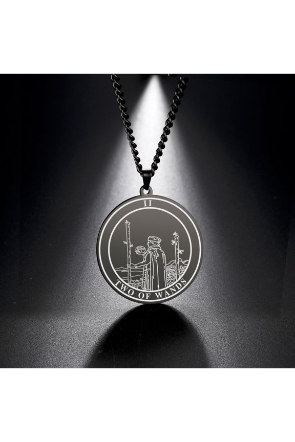 Tarot Necklace Suit of Round Pendants Spiritual Jewelry for Witchy Jewelry(TWO OF WANDS)
