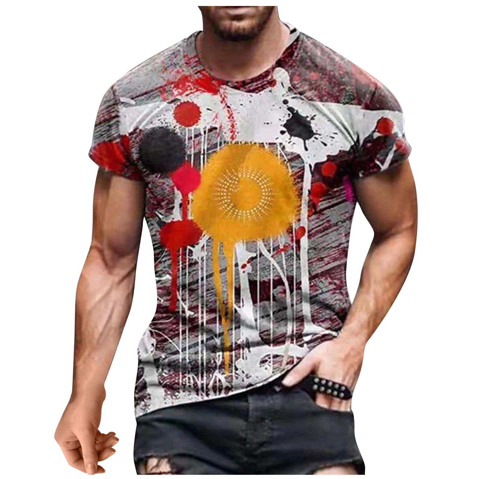 Cool Mens 3D Printed Crew Neck Summer Tees Tops Short-Sleeve T-Shirt Sport