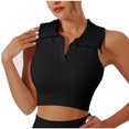 thumbnail image 3 of Women's Sleeveless Turndown Collar Solid Color Comfy Daily Tank Tops Casual Workout | CSEONE,Black L, 3 of 6