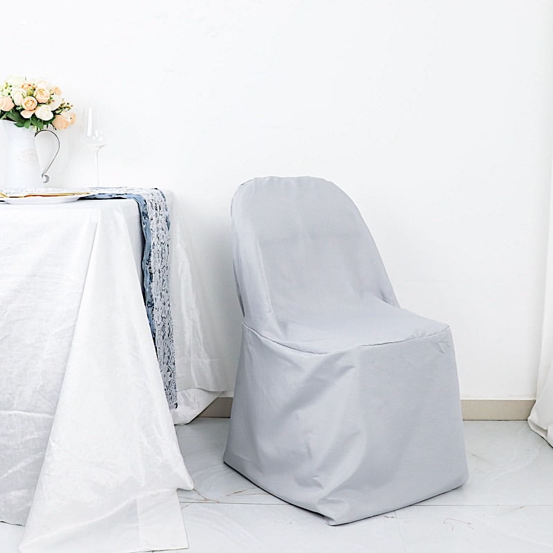 BalsaCircle 12 Silver Solid Polyester Folding Chair Covers Slipcovers Linens - Walmart.com