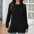 thumbnail image 3 of Ahdbta Women's Sweatshirts Long Sleeve Crewneck Pleated Front Pullover Tops Solid Color Button Decor Trendy Side Split Tops, 3 of 8