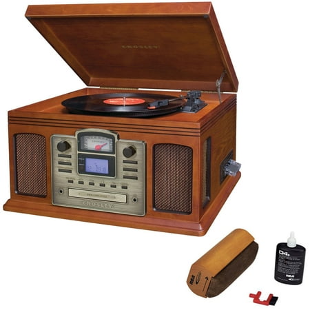 Crosley Director CD Recorder with Cassette & Record Player Paprika (CR2405C-PA) with RCA D4+ Vinyl Record Cleaning Fluid