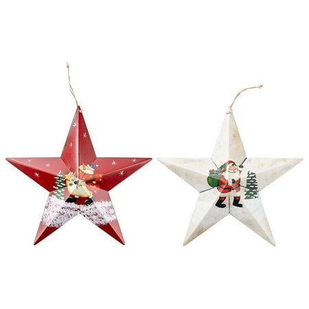 Extra Large Outdoor Christmas Decorations Juvale Christmas Wall Ornament - 2-Pack Large Hanging Star Shaped Metal Decoration with String, Santa Claus and Snowman Rustic Design, Indoor Outdoor Decor, Red and White, 12 x 16.5 x 2 Inches ()