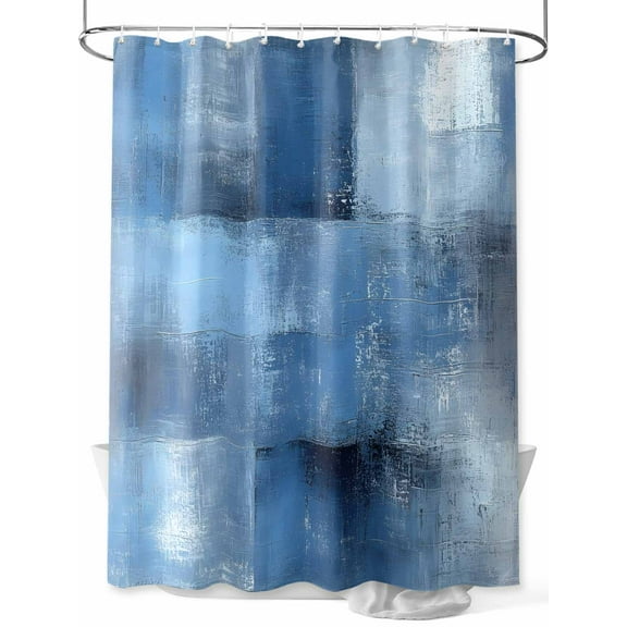 Blue Standard Shower Curtain Set, Waterproof Shower Curtains for Bathroom, Ombre Oil Painted Retro Abstract Art Modern Washable Fabric Cloth Bath Curtain for Bathtub with Hooks 72x72 Inches
