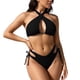 thumbnail image 2 of Trajes de baño Tankini Amzcrzy para mujer, trajes de baño, trajes de baño Bikini Conjunto de traje de baño con cordones estilo dividido de color sólido casual de moda para mujer Negro, S, 2 of 7