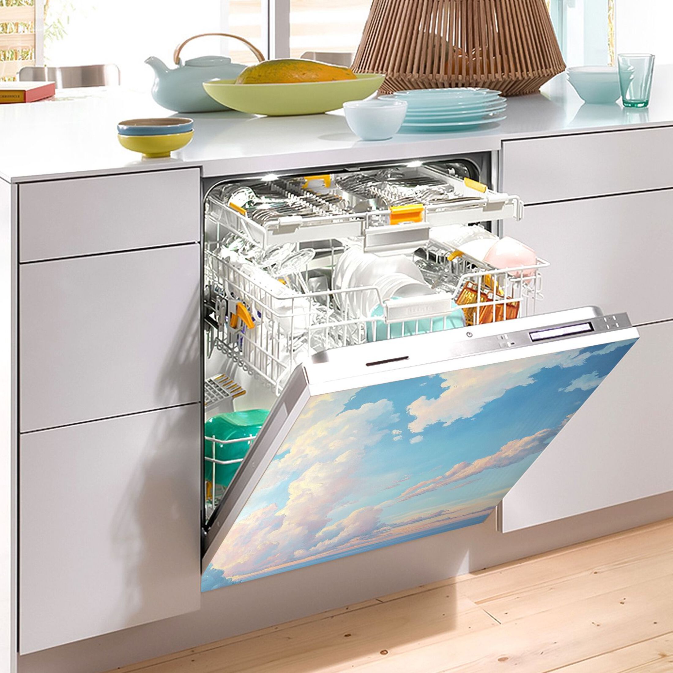 Dishwasher Magnetic Sticker 23x26 Inch Refrigerator Magnetic Sticker Washing Machine Magnetic Sticker Kitchen Panel Magnetic Sticker Home Decor Pretty Blue White Clouds