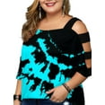 thumbnail image 3 of Mytrendy Women Plus Size Printed Hollow Out 3/4 Sleeve Casual Baggy Top Blouse, 3 of 4