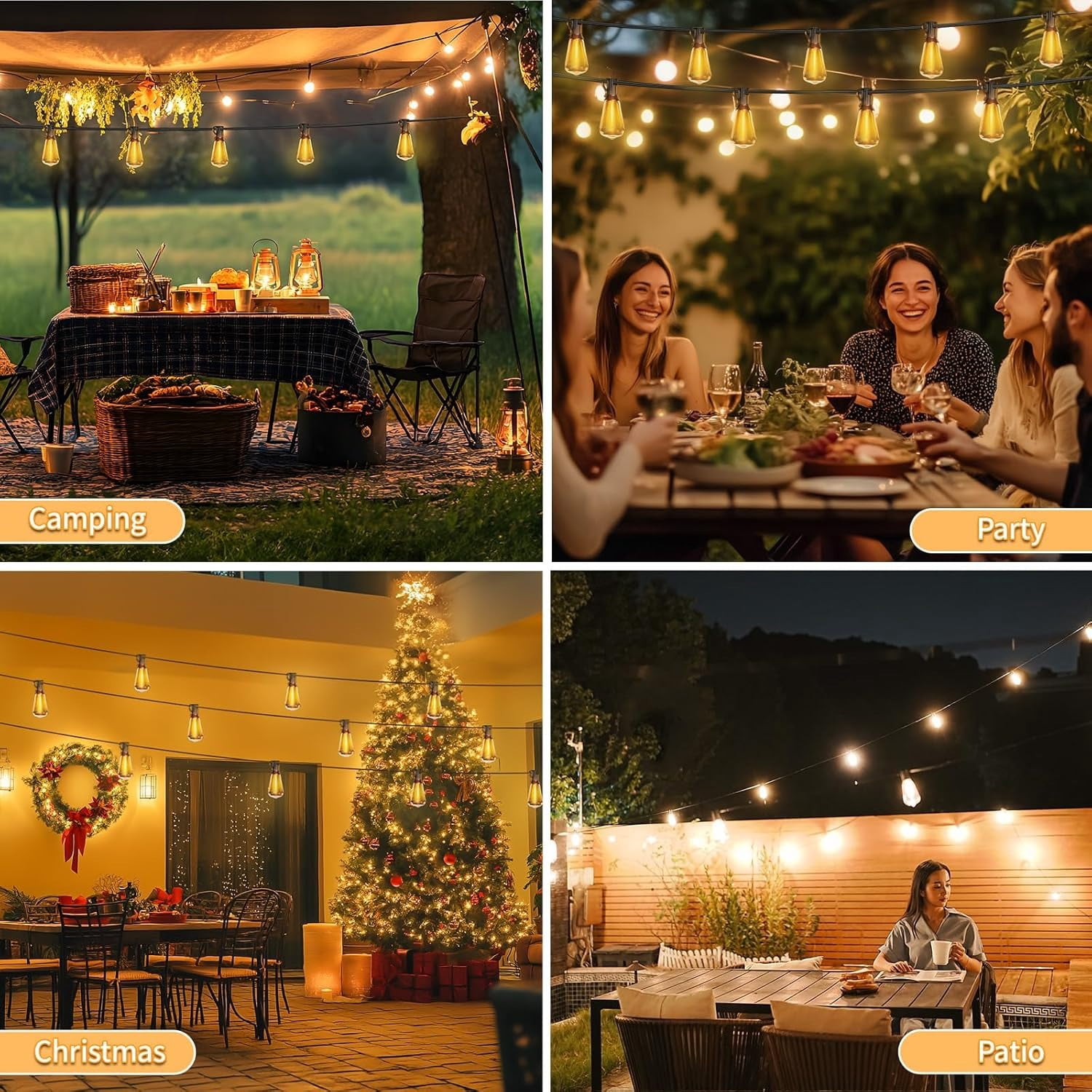 100FT Solar String Lights Outdoor Waterproof, Patio Lights with Remote Control & 30+2 Dimmable ST38 Edison Bulbs Shatterproof,Solar Powered String Lights for Outside Garden Backyard