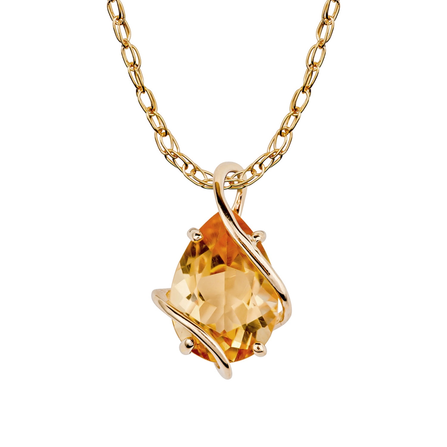 Solid Gold Genuine Citrine Pear Cut  Gemstone Solitaire Pendant Necklace in 14K 