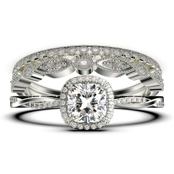 Twisted Infinity Band Dazzling Boho & hippie 2.00 Carat Round Diamond Moissanite Engagement Ring, Classic Wedding Ring in 925 Sterling Silver With 18k White Gold Plating, Trio Rings