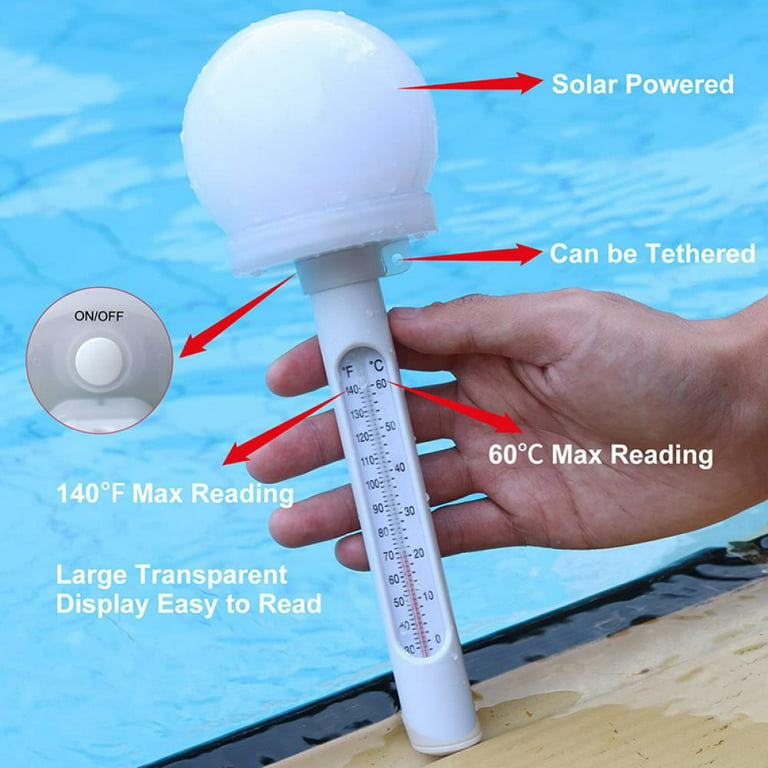 DeeprBlu Solar Digital Pool Thermometer Floating, Pool Digital Thermometer  with Color Changing Light, Easy to Read Large LCD Screen Backlit at Night