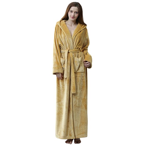Long Hooded Robe for Women Luxurious Flannel Fleece Full Length