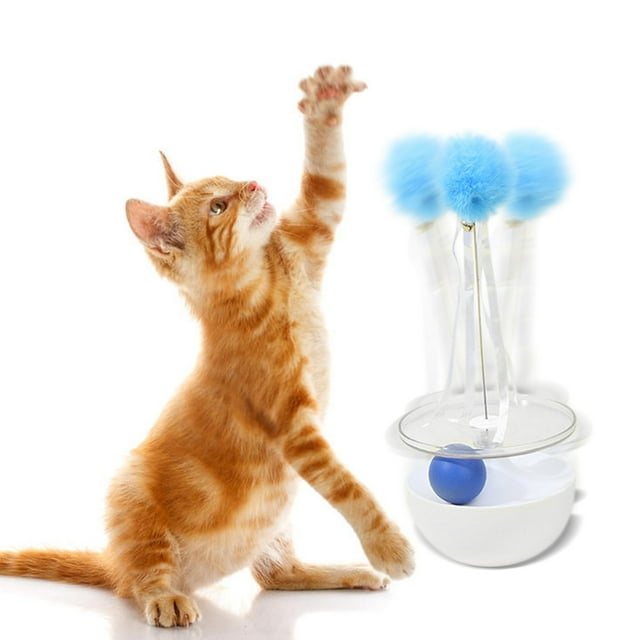 Juguete interactivo para gatos con varita teaser y bolas de pista - Set de juego interior 2 en 1 para gatitos, accesorios para plumas, giro de 360°, ejercicio y alivio del aburrimiento