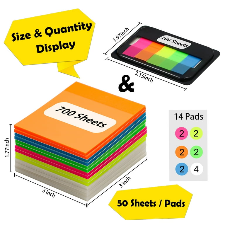 Lined Sticky Notes 3X3, 7 Color Bright Colorful Sticky Pad, 14 Pads/Pack,  80 She