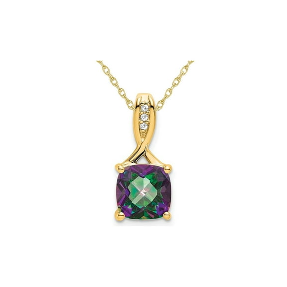 2.00 Carat (Ctw) Mystic Fire Topaz Pendant Necklace in 14k Yellow Gold with Chain for Women