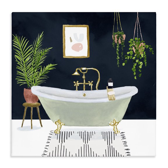 Stupell Industries French Country Designer Bathroom Blue Gold Design Canvas Art, 30 x 30, by Victoria Borges