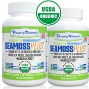 Power by Naturals Sea Moss Plus: USDA Organic Irish Seamoss, Bladderwrack, Burdock Root Supplement Gut, Energy, Immunity Health - 2 Botttles
