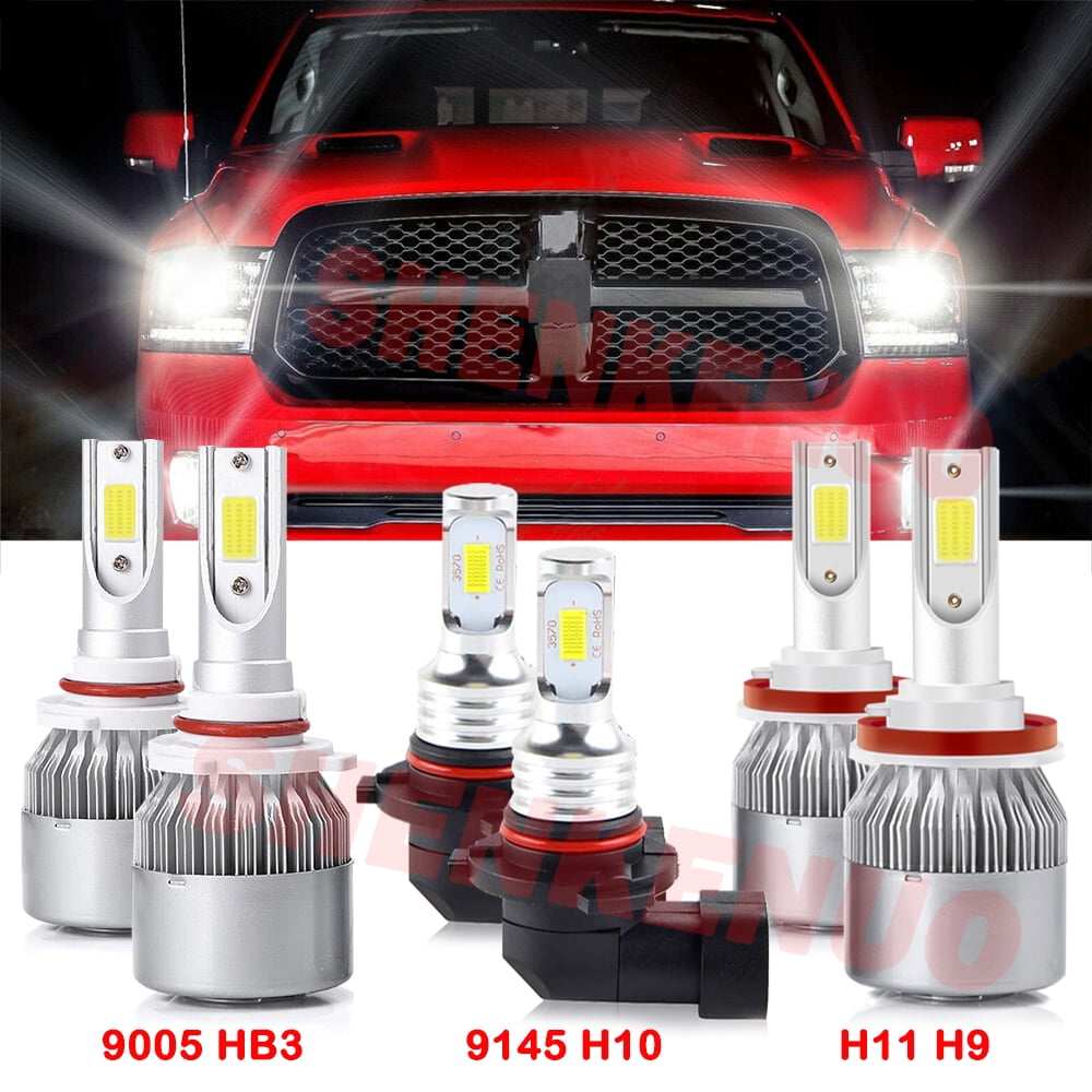 For Dodge Ram 3500 2013-2018 Led Headlights 12000LM 9005 High Beam H11 Low  Beam 9145 Fog Light Led Bulbs 6pc