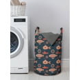 thumbnail image 3 of Marine Laundry Bag, Image of Submarines and Zeppelins in Continuous Nostalgic Pattern Nautical, Basket with Handles Drawstring Closure for Laundromats, 13" x 19", Salmon and Dark Blue, by Ambesonne, 3 of 4