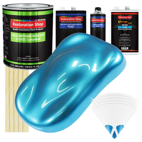 Electric Blue Metallic Low VOC SLOW Paint 1 Gal Kit URETHANE BASECOAT Clearcoat