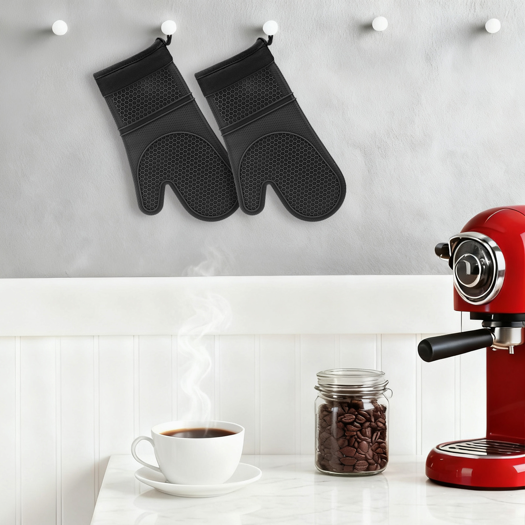 Unique Bargains Heat Resistant Soft Silicone Oven Mitts Set of 2 Black 13x7.5 Inch