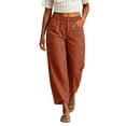 thumbnail image 2 of Oksale Womens Cotton Pants Petite Petal Hem Ankle Pants with Pockets Elastic High Waisted Straight Leg Casual Pants for Going Out Orange M, 2 of 7