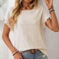 thumbnail image 4 of Tfken Summer T-Shirts For Women Solid Color Short Sleeve Crew Neck Tops Breathable Daily Wear Female Soft Shirts Beige, 4 of 6