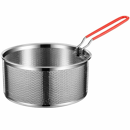 

Durable Stainless Steels Fry Basket for Home Restaurant Use Round Deep Fry Basket Heat Resistant Silicone Handle Kitchen