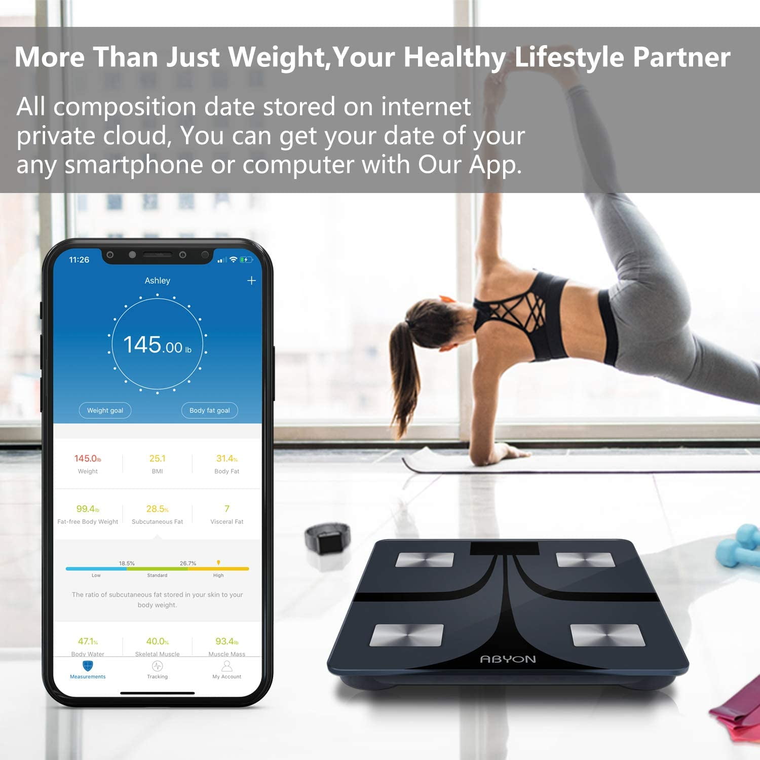 ABYON Bluetooth Smart Bathroom Scales for Body Weight Digital Body Fat Scale,Auto  Monitor Body Weight,Fat,BMI,Water, BMR, Muscle Mass with Smartphone  APP,Fitness Health Scale 