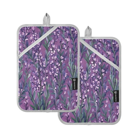 

Two Pieces Of Square Heat Insulation Pad Oven Mitts 7x9.8 Inch Oven Microwave Kitchen Cooking Baking Cartoon Purple Lavender Seamless